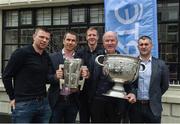 8 May 2016; Tomas O Se, left, Dessie Dolan, with the Liam MacCarthy cup, former All-Ireland winner Henry Shefflin, Anthony Maguire, and former Tipperary manager Liam Sheedy, right, holding the Sam Maguire cup, pictured at the Launch of RTÉ GAA Championship coverage. Hayes Hotel, Thurles, Co Tipperary. Picture credit: Ray McManus / SPORTSFILE  Photo by Ray McManus/Sportsfile