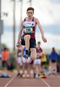19 May 2016; Conor Roberts, Collaiste Bhaile Chlair, Co. Galway, in action during the Junior Boys Long Jump event. GloHealth Connacht Schools Track & Field Championships, Athlone I.T., Athlone, Co. Westmeath Photo by Seb Daly/Sportsfile