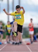 19 May 2016; Adam Walsh, St Attractas, Tubbercurry, Co. Sligo, in action during the Junior Boys Long Jump event. GloHealth Connacht Schools Track & Field Championships, Athlone I.T., Athlone, Co. Westmeath Photo by Seb Daly/Sportsfile