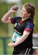 19 May 2016; Aoibheann Crawley, Ballyhaunis CS, Co. Mayo, in action during the Minor Girls 2.72kg Shot Putt event. GloHealth Connacht Schools Track & Field Championships, Athlone I.T., Athlone, Co. Westmeath Photo by Seb Daly/Sportsfile