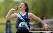 19 May 2016; Aisling Calvey, SH Westport, Co. Mayo, in action during the Minor Girls 2.72kg Shot Putt event. GloHealth Connacht Schools Track & Field Championships, Athlone I.T., Athlone, Co. Westmeath Photo by Seb Daly/Sportsfile