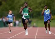 19 May 2016; Melvin Appiah, Moyne CS Longford, Co. Longford, in action during the Junior Boys 200m event. GloHealth Connacht Schools Track & Field Championships, Athlone I.T., Athlone, Co. Westmeath Photo by Seb Daly/Sportsfile