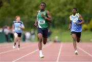 19 May 2016; Melvin Appiah, Moyne CS Longford, Co. Longford, in action during the Junior Boys 200m event. GloHealth Connacht Schools Track & Field Championships, Athlone I.T., Athlone, Co. Westmeath Photo by Seb Daly/Sportsfile