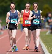 19 May 2016; Andrew Bell, left, St Geralds Castlebar, Co. Mayo, and Orlaith Delahunt, right, Ursuline Sligo, Co. Sligo, in action during the Senior Boys and Girls 3000m Walk event. GloHealth Connacht Schools Track & Field Championships, Athlone I.T., Athlone, Co. Westmeath Photo by Seb Daly/Sportsfile