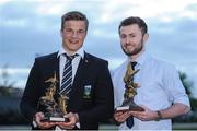 19 May 2016; Josh Van Der Flier, left, UCD Rugby, and Jack McCaffrey, UCD GAA, who both won the Dr. Tony O’Neill Sports Person of the Year Award, pictured at the Bank of Ireland UCD Athletic Union Council Sport Awards ceremony in the UCD Student Centre. Over 500 students from over 30 different sports clubs were honoured for their sporting achievements on behalf of the University over the last twelve months. Astra Hall, Student Centre, UCD, Belfield, Dublin. Photo by Sam Barnes/Sportsfile