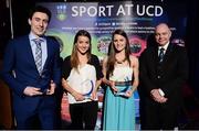 19 May 2016; UCD Olympians, from left, Mark English, Ciara Everard and Ciara Mageean, with UCD President  Prof. Andrew Deeks, pictured at the Bank of Ireland UCD Athletic Union Council Sport Awards ceremony in the UCD Student Centre. Over 500 students from over 30 different sports clubs were honoured for their sporting achievements on behalf of the University over the last twelve months. Astra Hall, Student Centre, UCD, Belfield, Dublin. Photo by Sam Barnes/Sportsfile