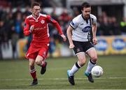 20 May 2016; Robbie Benson of Dundalk in action against Gavin Boyne of Shelbourne in the Irish Daily Mail FAI Cup Second Round match between Dundalk v Shelbourne in Oriel Park, Dundalk, Co. Louth. Photo by Sportsfile
