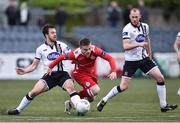20 May 2016; Lorcan Shannon of Shelbourne in action against Robbie Benson, left, and Chris Shields of Dundalk in the Irish Daily Mail FAI Cup Second Round match between Dundalk v Shelbourne in Oriel Park, Dundalk, Co. Louth. Photo by Sportsfile