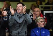 20 May 2016; Golfer Rory McIlroy, left, celebrates an Ulster try as Niall Horan of One Direction looks away during the Guinness PRO12 Play-off match between Leinster and Ulster at the RDS Arena in Dublin. Photo by Stephen McCarthy/Sportsfile