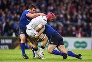 20 May 2016; Peter Browne of Ulster is tackled by Jack McGrath, left, and Mike Ross of Leinster during the Guinness PRO12 Play-off match between Leinster and Ulster at the RDS Arena in Dublin. Photo by Ramsey Cardy/Sportsfile