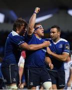 20 May 2016; Sean Cronin, centre, of Leinster celebrates after scoring his side's third try with team-mates Jordi Murphy, left, and Dave Kearney during the Guinness PRO12 Play-off match between Leinster and Ulster at the RDS Arena in Dublin. Photo by Stephen McCarthy/Sportsfile