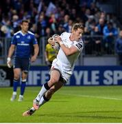 20 May 2016; Craig Gilroy of Ulster scores his side's second try of the game during the Guinness PRO12 Play-off match between Leinster and Ulster at the RDS Arena in Dublin. Photo by Ramsey Cardy/Sportsfile