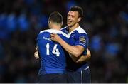 20 May 2016; Zane Kirchner, right, and Dave Kearney of Leinster celebrate following their Guinness PRO12 Play-off match between Leinster and Ulster at the RDS Arena in Dublin. Photo by Ramsey Cardy/Sportsfile