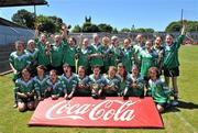 20 June 2010; The Lucan Sarsfields, Dublin, team celebrate with the Corn Ui Phuirseil trophy after victory over Burgess-Duharra, Tipperary. Coca-Cola GAA Féile na nGael Finals 2010, Division 1 Camogie Final. Cusack Park, Ennis, Co. Clare. Picture credit: Diarmuid Greene / SPORTSFILE