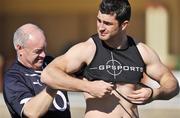 21 June 2010; Ireland's Rob Kearney and team masseur Willie Bennett during squad training ahead of their game against Australia on Saturday 26 June. Ireland Rugby Squad Training, Anglican Grammar School, Brisbane, Australia. Picture credit: Tony Phillips / SPORTSFILE