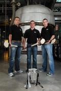 22 June 2010; Hurling stars, left to right, Ken McGrath, Waterford, Noel Hickey, Kilkenny, and John Gardiner, Cork, with the Liam MacCarthy Cup at the launch of the Guinness Hurling 'A County Will Rise' campaign. Guinness Storehouse, St James Gate, Dublin. Picture credit: David Maher / SPORTSFILE