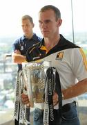 22 June 2010; Hurling stars Noel Hickey, Kilkenny, holding the Liam MacCarthy Cup and Ken McGrath, Waterford, at the launch of the Guinness Hurling 'A County Will Rise' campaign. Guinness Gravity Bar, St James Gate, Dublin. Picture credit: David Maher / SPORTSFILE