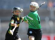 20 June 2010; Sarah Boland, Lucan Sarsfields, Dublin, in action against Aine Gillespie, Burgess-Duharra, Tipperary, Division 1  Camogie Final. Coca-Cola GAA Féile na nGael Finals 2010. Cusack Park, Ennis, Co. Clare. Picture credit: Diarmuid Greene / SPORTSFILE