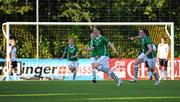 22 June 2010; Megan Campbell, Republic of Ireland, 3, celebrates after scoring her side's first goal from a free-kick. UEFA Women's Under 17 Championship Finals - Semi-Final, Republic of Ireland v Germany, Colovray Sports Centre, Nyon, Switzerland. Picture credit: Stephen McCarthy / SPORTSFILE