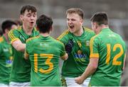 21 May 2016; Meath's Daragh Champion, left, James Conlon, 13, Ethan Devin and Eoin Smyth celebrate after the game in the Electric Ireland Leinster GAA Football Minor Championship, Quarter-Final, Dublin v Meath, in Pairc Tailteann, Navan, Co. Meath. Photo by Ray Lohan/Sportsfile
