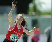 21 May 2016; Sarah O'Keeffe, Davis College Mallow, competing in the Girls Shot Putt. GloHealth Munster Schools Track & Field Championships, Waterford Regional Sports Centre, Waterford. Photo by Eóin Noonan/Sportsfile