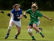21 May 2016; Fiona Rockford of Leinster in action against Áine O’Sullivan of Munster in the MMI Ladies Football Interprovincial Football Shield Final, Leinster v Munster, in Kinnegad, Co. Westmeath. Photo by Sam Barnes/Sportsfile