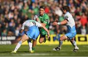 21 May 2016; Tiernan O'Halloran of Connacht is tackled by Mark Bennett of Glasgow Warriors during the Guinness PRO12 Play-off match between Connacht and Glasgow Warriors at the Sportsground in Galway. Photo by Stephen McCarthy/Sportsfile