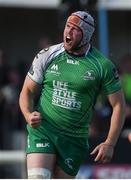 21 May 2016; Eoin McKeon of Connacht celebrates after scoring his side's first try of the game, which was subsequently disallowed, during the Guinness PRO12 Play-off match between Connacht and Glasgow Warriors at the Sportsground in Galway. Photo by Ramsey Cardy/Sportsfile