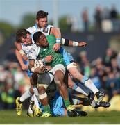 21 May 2016; Bundee Aki of Connacht is tackled by Simone Favaro, left, and Peter Horne of Glasgow Warriors during the Guinness PRO12 Play-off match between Connacht and Glasgow Warriors at the Sportsground in Galway. Photo by Ramsey Cardy/Sportsfile