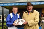 21 May 2016; Kevin Prendergast, trainer of Awtaad, with winning jockey Chris Hayes after  winning the Tattersalls Irish 2,000 Guineas at the Curragh Racecourse, Curragh, Co. Kildare. Photo by Sportsfile