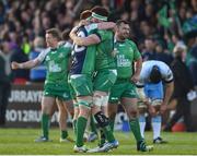 21 May 2016; Sean O’Brien, left, and Andrew Browne of Connacht celebrate at the final whistle of the Guinness PRO12 Play-off match between Connacht and Glasgow Warriors at the Sportsground in Galway. Photo by Ramsey Cardy/Sportsfile