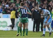 21 May 2016; John Cooney, right, and AJ MacGinty of Connacht celebrate at the final whistle of the Guinness PRO12 Play-off match between Connacht and Glasgow Warriors at the Sportsground in Galway. Photo by Ramsey Cardy/Sportsfile