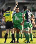 21 May 2016; Rodney Ah You, centre, of Connacht receives a yellow card from referee Marius Mitrea during the Guinness PRO12 Play-off match between Connacht and Glasgow Warriors at the Sportsground in Galway. Photo by Stephen McCarthy/Sportsfile