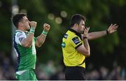 21 May 2016; Tiernan O'Halloran of Connacht celebrates as referee Marius Mitrea blows the final whistle during the Guinness PRO12 Play-off match between Connacht and Glasgow Warriors at the Sportsground in Galway. Photo by Stephen McCarthy/Sportsfile