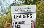 22 May 2016; The leaderboard during the final round of the Dubai Duty Free Irish Open Golf Championship at The K Club in Straffan, Co. Kildare. Photo by Matt Browne/Sportsfile