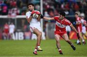 22 May 2016; Tiernan McCann of Tyrone in action against Danny Heavron of Derry during the Ulster GAA Football Senior Championship, Quarter-Final, at Celtic Park, Derry.  Photo by Oliver McVeigh/Sportsfile