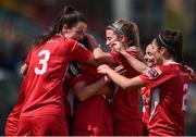 22 May 2016; Pearl Slattery, hidden, of Shelbourne Ladies celebrates scoring her side's first goal with teammates during the Continental Tyres Women's National League Replay at Tallaght Stadium, Tallaght, Co. Dublin. Photo by David Maher/Sportsfile