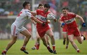 22 May 2016; Oisin Duffy of Derry in action against Connor McAliskey of Tyrone during the Ulster GAA Football Senior Championship, Quarter-Final, at Celtic Park, Derry. pic by Philip Fitzpatrick