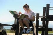 23 June 2010; Republic of Ireland's Aileen Gilroy, from Killala, Co. Mayo, gets in some study ahead of her Leaving Certificate Agricultural Science examination tomorrow, which she will sit at UEFA Headquarters, Nyon, Switzerland. UEFA Women's Under 17 Championship Finals, Republic of Ireland Player Features, Nyon, Switzerland. Picture credit: Stephen McCarthy / SPORTSFILE