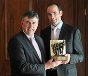 16 June 2009; Two stars of the 2009 All-Ireland Championship season were honoured for their sterling performances by being selected for the GAA Player of the Month awards, sponsored by Vodafone. Kildare footballer Dermot Earley and Wexford hurler Stephen Banville both starred in their counties first round championship victories in May. Pictured is award winner Dermot Earley, right, of Kildare, with his father Lieutenant General Dermot Earley, Chief of Staff of the Irish Defence Forces. Westbury Hotel, Dublin. Picture credit: Brian Lawless / SPORTSFILE