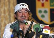 23 June 2010; Golfer Graeme McDowell speaking at a press conference on his return home following his victory in the US Open Championship in Pebble Beach, California,  last weekend. Rathmore Golf Club, Portrush, Co. Antrim. Picture credit: Oliver McVeigh / SPORTSFILE