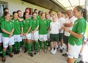 25 June 2010; Republic of Ireland captain Dora Gorman reads out a message of congratulations and support from the President of Ireland Mary McAleese during the team's final training session ahead of tomorrow's UEFA Women's Under 17 Championship Final, against Spain. UEFA Women's Under 17 Championship Finals, Republic of Ireland Training and Features, Nyon, Switzerland. Picture credit: Stephen McCarthy / SPORTSFILE