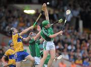25 June 2010; Shane Dowling, Limerick, in action against Tony Kelly, Clare. ESB Munster GAA Hurling Minor Championship Semi-Final, Limerick v Clare, Gaelic Grounds, Limerick. Picture credit: Diarmuid Greene / SPORTSFILE