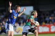 26 June 2010; Conor Mortimer, Mayo, in action against Declan Reilly, Longford. GAA Football All-Ireland Senior Championship Qualifier Round 1, Longford v Mayo, Pearse Park, Longford. Picture credit: Ray McManus / SPORTSFILE