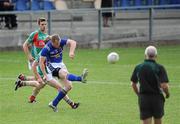 26 June 2010; Sean McCormack kicks what proved to be the winning point for Longford. GAA Football All-Ireland Senior Championship Qualifier Round 1, Longford v Mayo, Pearse Park, Longford. Picture credit: Ray McManus / SPORTSFILE