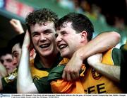 20 September 1992; Donegal's Tony Boyle, left and team-mate Manus Boyle celebrate after the game. All Ireland Football Championship Final, Dublin v Donegal, Croke Park, Dublin. Picture credit; Ray McManus / SPORTSFILE