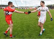 22 May 2016; Sean Cavanagh of Tyrone shakes hands with Ciaran McFaul of Derry after the Ulster GAA Football Senior Championship, Quarter-Final, at Celtic Park, Derry.  Photo by Sportsfile