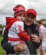 22 May 2016; Tyrone manager Mickey Harte celebrates with his two year old grandson Michael Harte after the Ulster GAA Football Senior Championship, Quarter-Final between Derry and Tyrone at Celtic Park, Derry. Photo by Sportsfile