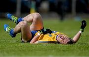 22 May 2016; Cathal Cregg of Roscommon after a heavy tackle during the Connacht GAA Football Senior Championship Quarter-Final between Leitrim and Roscommon at Páirc Seán Mac Diarmada in Carrick-on-Shannon, Co. Leitrim. Photo by Ramsey Cardy/Sportsfile