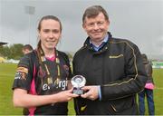 22 May 2016; Claire O'Riordan of Wexford Youths WFC is presented with the player of the Match award from Eddie Ryan, Adance Pitstop, at the end of the Continental Tyres Women's National League Replay at Tallaght Stadium, Tallaght, Co. Dublin. Photo by David Maher/Sportsfile